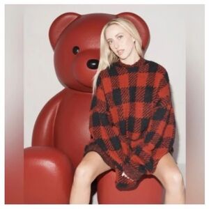 SKIMS Cozy Unisex Pullover - Brick Buffalo Check